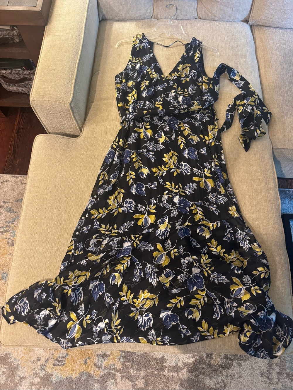 Sam Edelman Black Maxi Dress with Yellow & Blue Floral Print